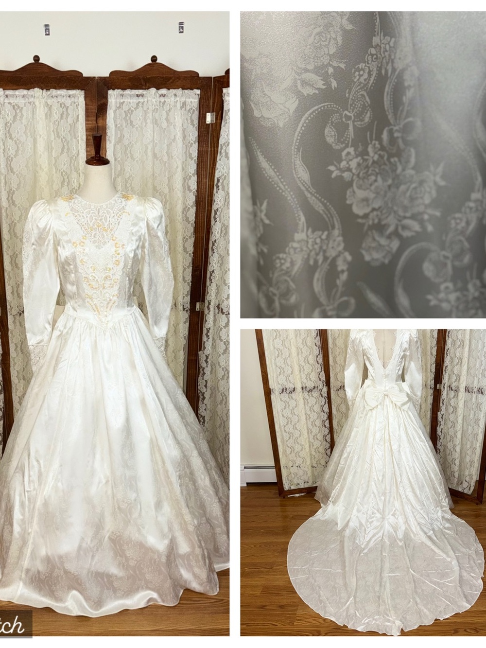 Stunning Vintage 1980s Jessica McClintock Embossed Satin Wedding Gown